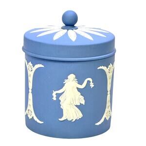 Wedgwood Blue Jasperware 'Dancing Hours' Vanity Tobacco Candy Pot Dish Jar w/Lid